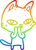 dibujo de línea de gradiente de arco iris gato de dibujos animados mirando fijamente vector