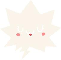 cute happy cartoon face and speech bubble in retro style vector