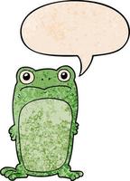 cartoon staring frog and speech bubble in retro texture style vector