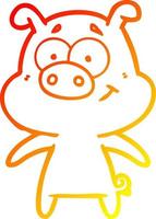 warm gradient line drawing happy cartoon pig vector