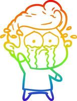 rainbow gradient line drawing cartoon crying man vector