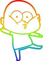 rainbow gradient line drawing cartoon bald man staring vector