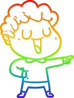 rainbow gradient line drawing laughing cartoon man pointing vector