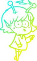 cold gradient line drawing cartoon alien girl vector