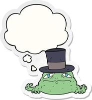 cartoon rich toad and thought bubble as a printed sticker vector