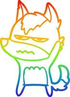 rainbow gradient line drawing cartoon annoyed wolf vector