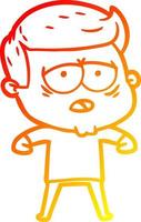 warm gradient line drawing cartoon tired man vector