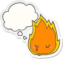 cute cartoon fire and thought bubble as a printed sticker vector