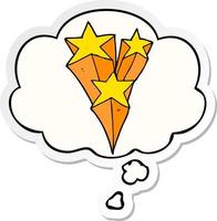 cartoon shooting stars and thought bubble as a printed sticker vector