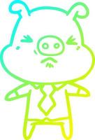 cold gradient line drawing cartoon angry pig in shirt and tie vector