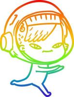 rainbow gradient line drawing cartoon astronaut woman vector