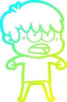cold gradient line drawing worried cartoon boy vector