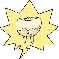 cartoon tooth and speech bubble in comic book style
