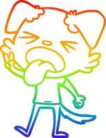 rainbow gradient line drawing cartoon disgusted dog vector