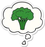 cartoon brocoli and thought bubble as a printed sticker vector