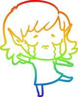 rainbow gradient line drawing cartoon crying elf girl vector