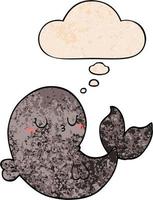 cute cartoon whale and thought bubble in grunge texture pattern style vector