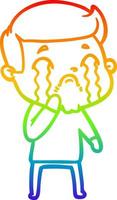rainbow gradient line drawing cartoon man crying vector