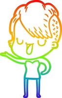 rainbow gradient line drawing cute cartoon girl with hipster haircut vector