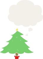 árbol de navidad de dibujos animados y burbuja de pensamiento en estilo retro vector