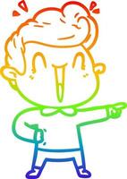 rainbow gradient line drawing cartoon excited man vector