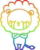 rainbow gradient line drawing crying cartoon lion vector