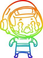 rainbow gradient line drawing cartoon crying astronaut vector