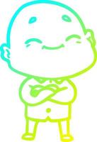 cold gradient line drawing cartoon happy bald man vector