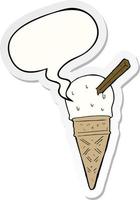 cartoon ice cream and speech bubble sticker vector