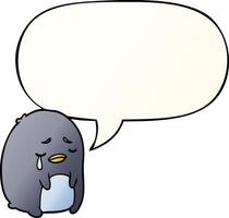 cartoon crying penguin and speech bubble in smooth gradient style vector