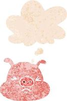 cartoon angry pig face and thought bubble in retro textured style vector