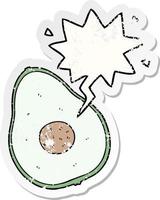 cartoon avocado and speech bubble distressed sticker vector