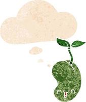 cute cartoon seed sprouting and thought bubble in retro textured style