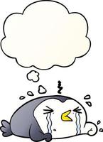 cartoon crying penguin and thought bubble in smooth gradient style vector