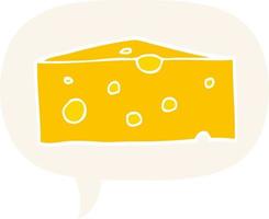 cartoon cheese and speech bubble in retro style vector