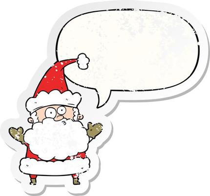 cartoon confused santa claus shurgging shoulders and speech bubble distressed sticker
