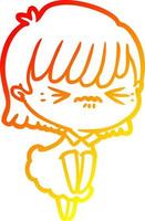 warm gradient line drawing annoyed cartoon girl vector