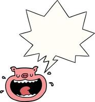 cartoon obnoxious pig and speech bubble vector