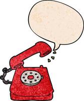 cartoon old telephone and speech bubble in retro texture style