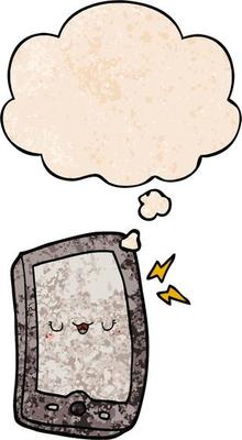 cute cartoon mobile phone and thought bubble in grunge texture pattern style