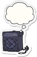 cartoon guitar amp and thought bubble as a printed sticker vector