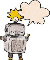 cartoon robot and speech bubble in retro texture style vector