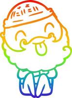 rainbow gradient line drawing man with beard sticking out tongue vector