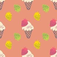 Vintage style seamless pattern with ice cream and strawberries. vector