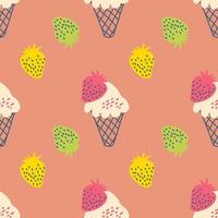 Vintage style seamless pattern with ice cream and strawberries. vector