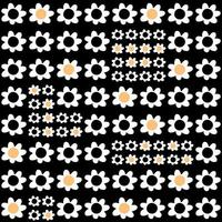 Geometric checkerboard seamless pattern with flowers in 1970 style. vector