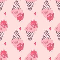 Vintage seamless pattern with strawberry ice cream in 1960 style. vector