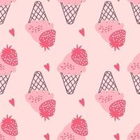 Vintage seamless pattern with strawberry ice cream in 1960 style. vector