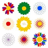 Retro collection daisies flowers in 1970 style. vector