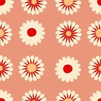 Geometric seamless pattern with abstract daisies in 1960 style. vector